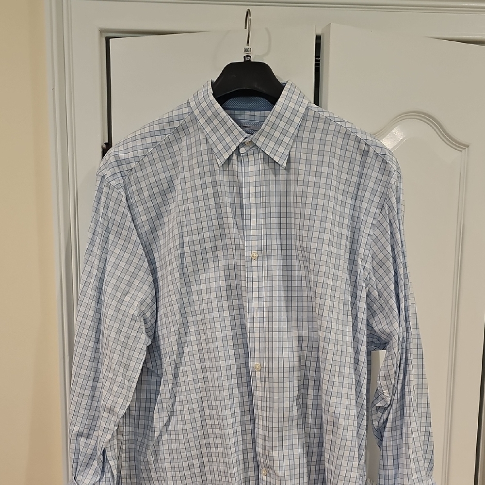 Johnston & Murphy Light Blue Plaid Dress Shirt